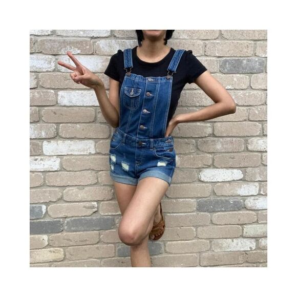 Forever 21 Navy blue overall shorts size xs - Picture 1 of 6